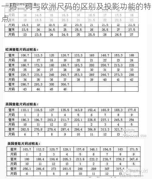 一码二码与欧洲尺码的区别及投影功能的特点