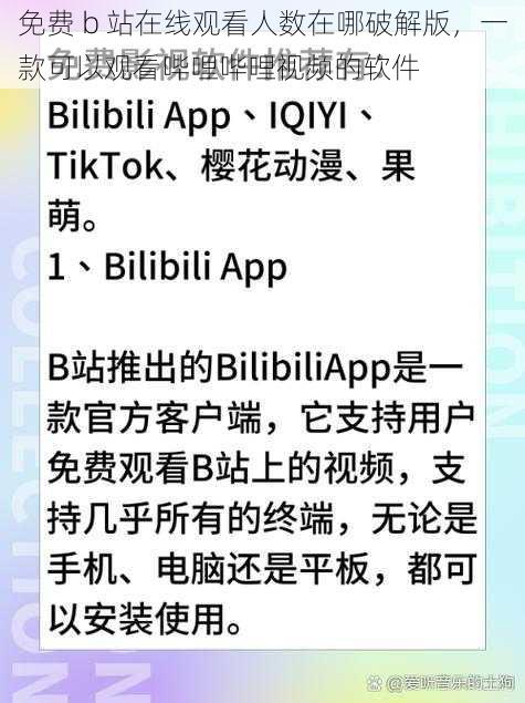 免费 b 站在线观看人数在哪破解版，一款可以观看哔哩哔哩视频的软件