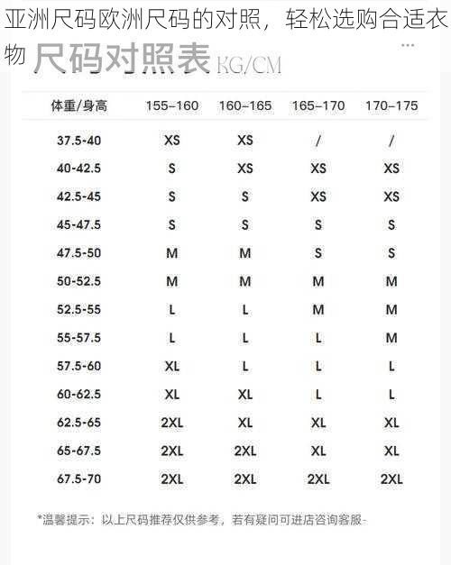 亚洲尺码欧洲尺码的对照，轻松选购合适衣物